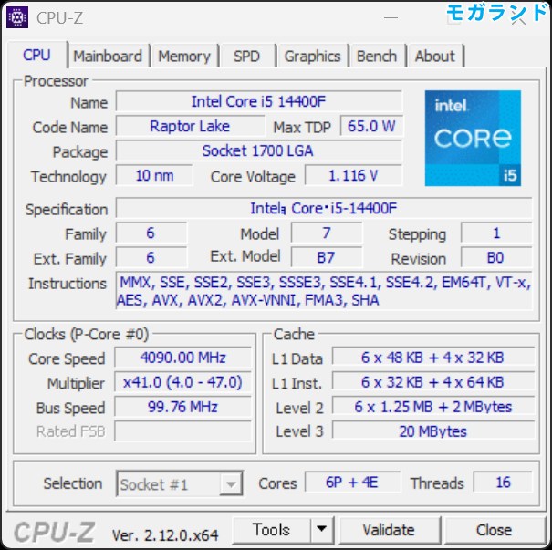 CPU-Z（Core i5-14400F）