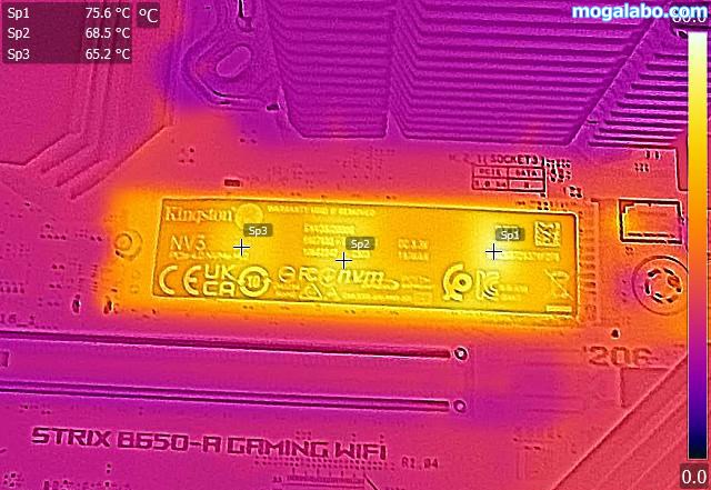 サーモグラフィーカメラでSSD表面の温度を測定
