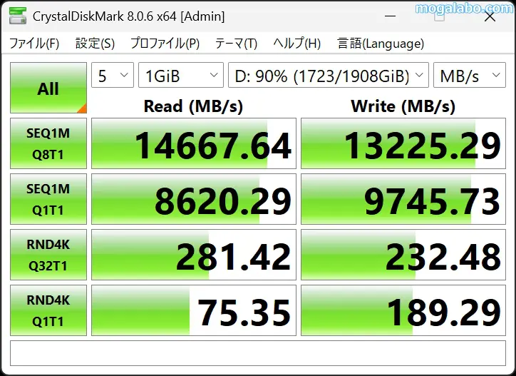 空き容量10%の性能