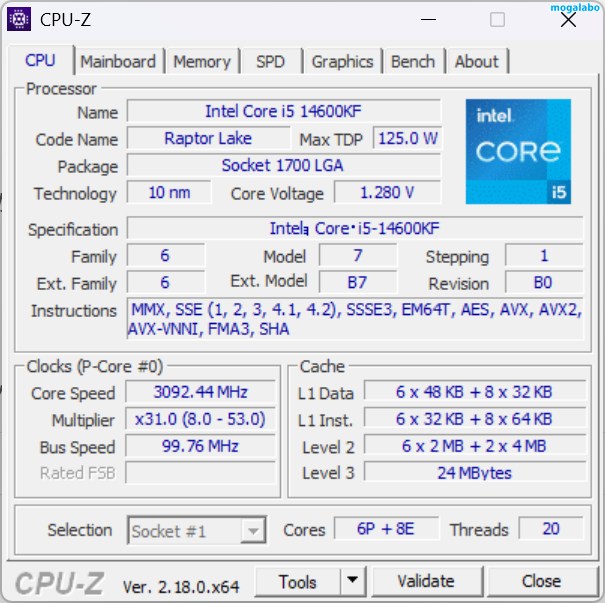 Core i5-14600KFのCPU-Z