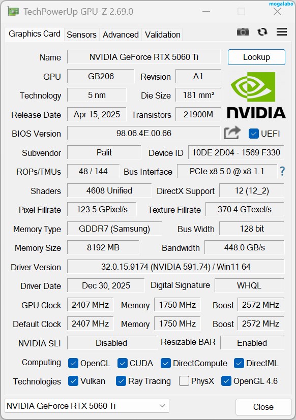 VRAM8GB版（GPU-Z）